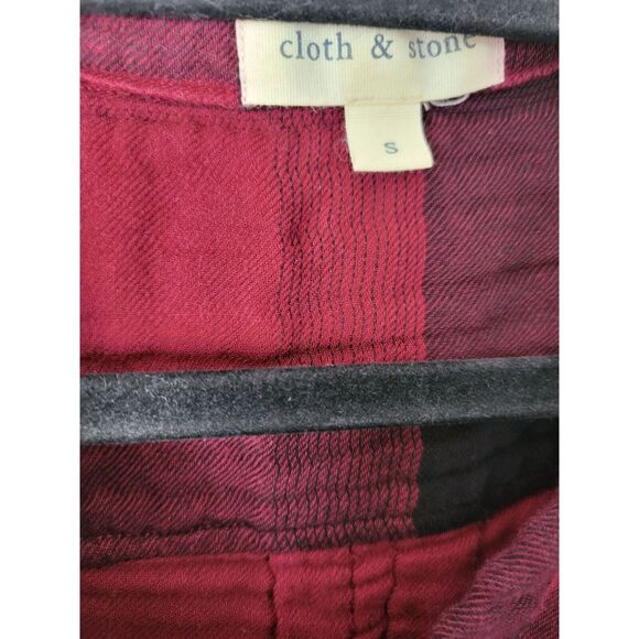 Cloth & Stone Button Front Top Sm Womens Long Sleeve Raw Hem Plaid Red Black - Picture 4 of 7